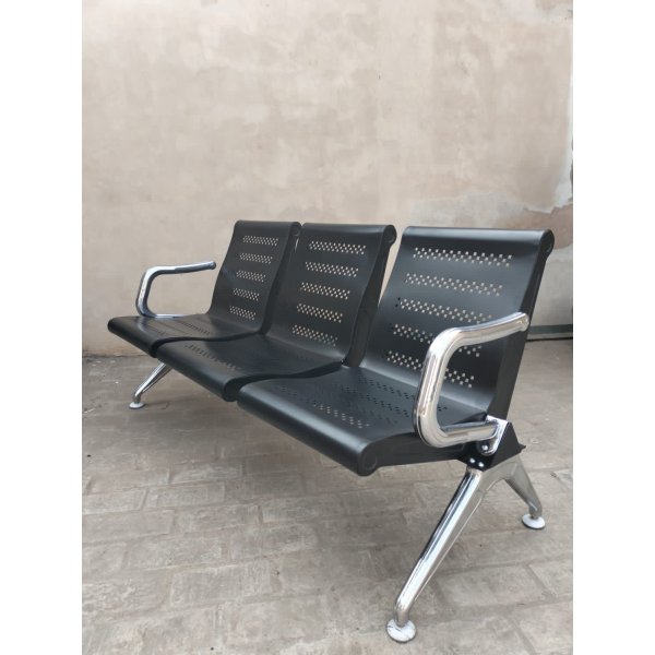 3-Seater Waiting Chair with Spark Powder Coated Finish and Chrome Handle Legs