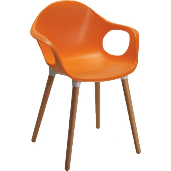Modern Molded Plastic Armchair with Wooden Legs