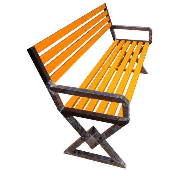 Modern Outdoor Metal Slat Multiseater Bench with Armrests